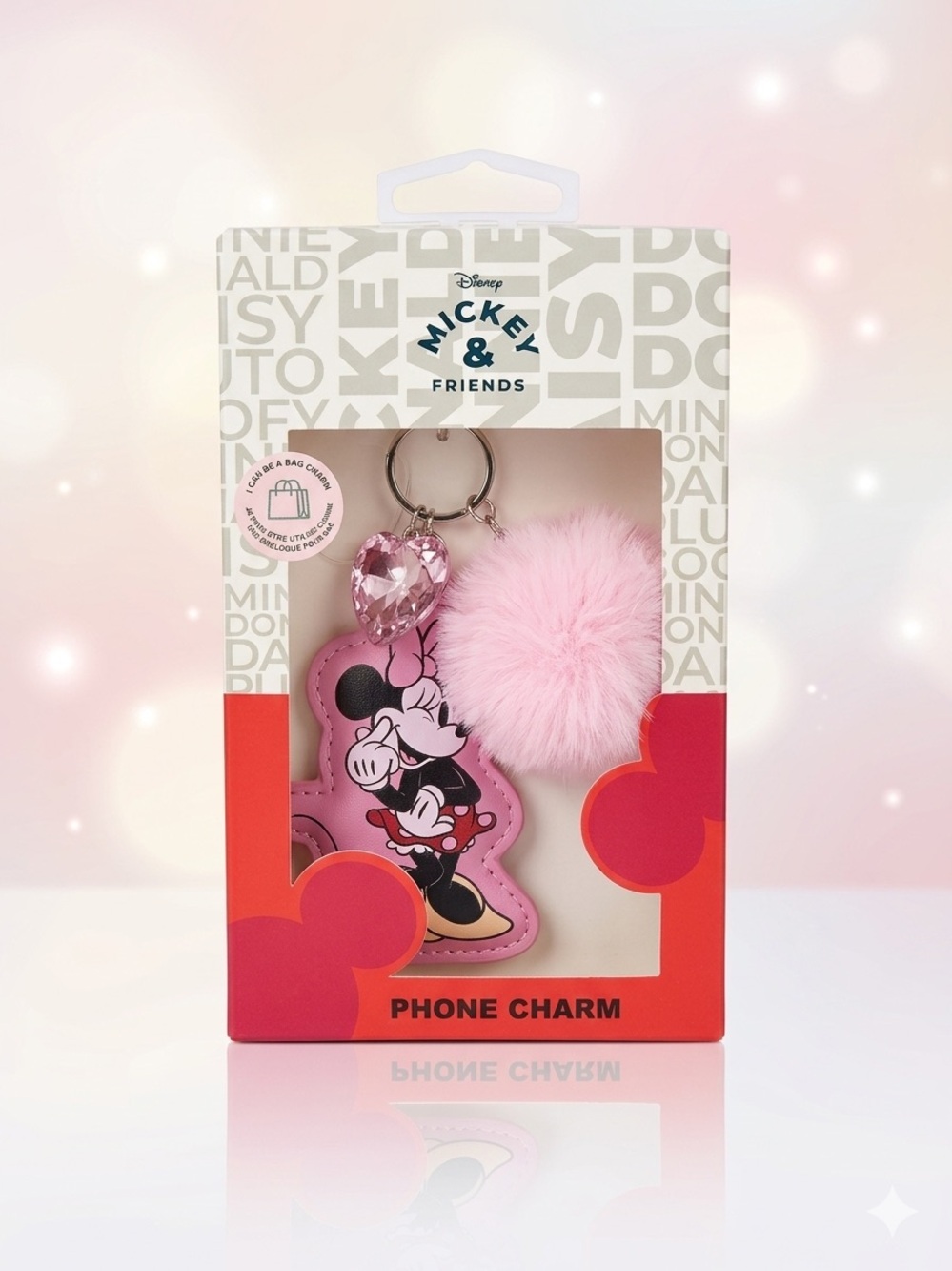 Disney Pink Minnie Mouse Phone Charm with Pom Pom and Heart Gem